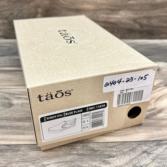 NIB Taos Rubber Soul 8M Blue Plaid Canvas Slip On Comfort Sneakers - Picture 10 of 11